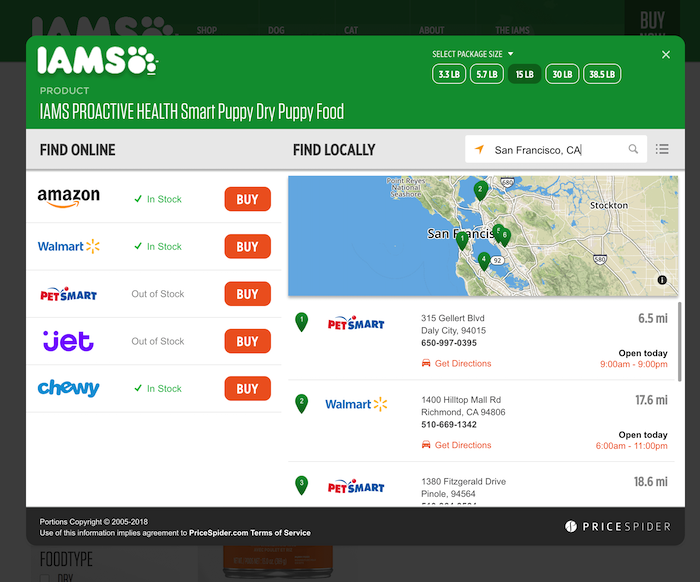 Iams - Where to Buy Embedded HTML Modal Widget